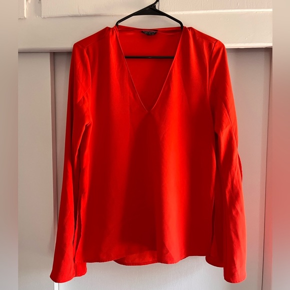 TOP SHOP V-Neck, Split-Sleeve Blouse, Red/Orange Color, Size US 4, UK 8 - Picture 1 of 6